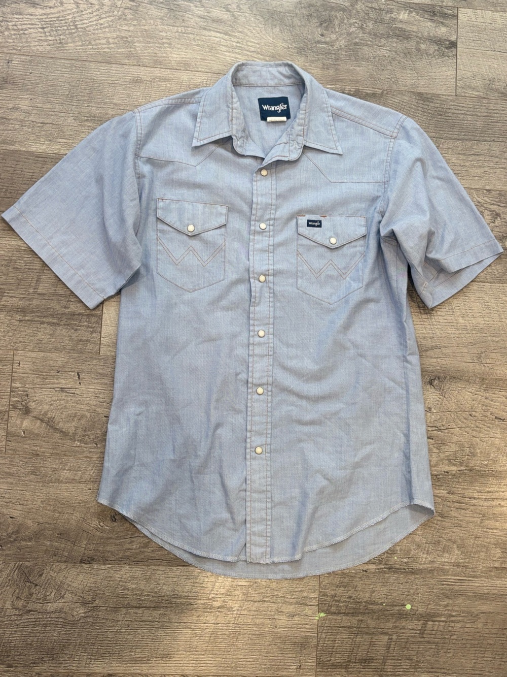 Wrangler Men's Gray Solid Woven Long Sleeve Button-Up Shirt Pockets 15 1/2